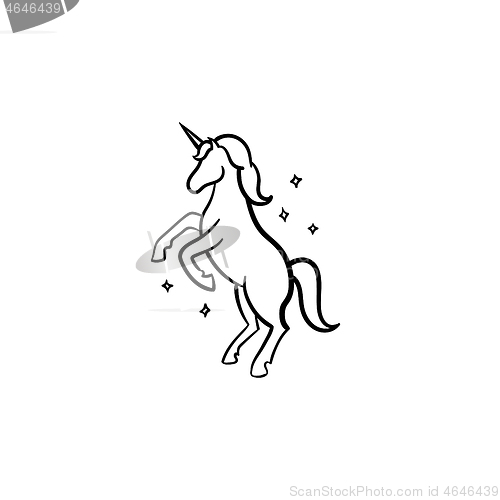 Image of Unicorn with magic stars hand drawn sketch icon.