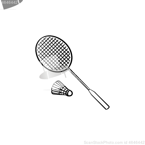 Image of Badminton racquet and shuttlecock hand drawn icon.