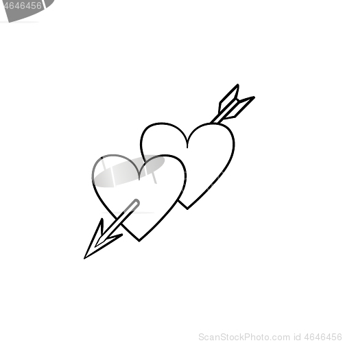 Image of Hearts with cupid arrow hand drawn sketch icon.