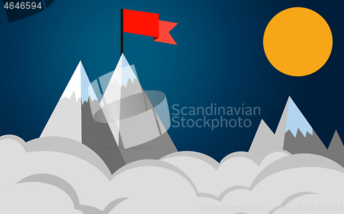 Image of Red flag on a mountain peak, success concept business