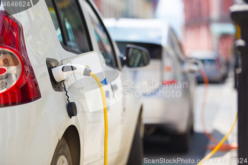 Image of Electric Car in Charging Station.