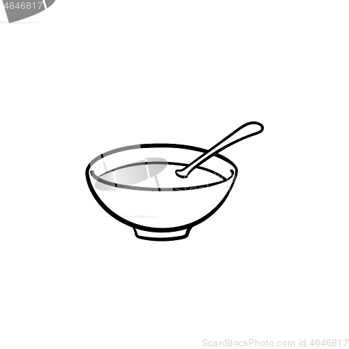 Image of Bowl of hot soup hand drawn sketch icon.