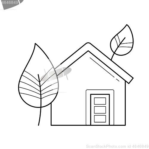 Image of Ecology friendly house with leaf vector line icon.