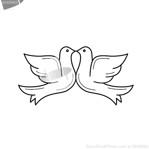 Image of Wedding doves vector line icon.