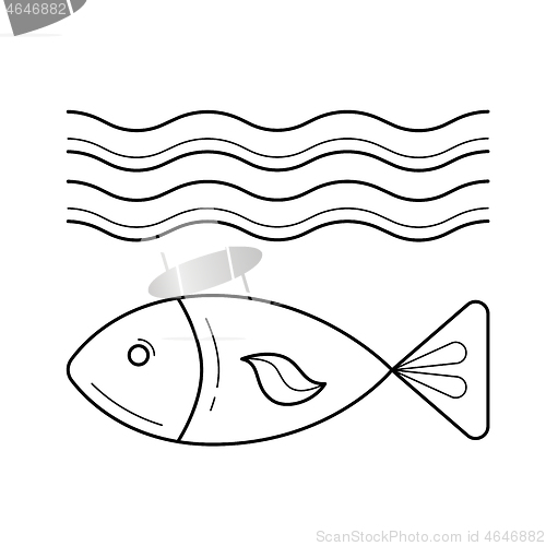 Image of Fish under sea wave vector line icon.