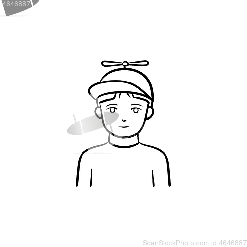 Image of Boy in baseball cap hand drawn sketch icon.