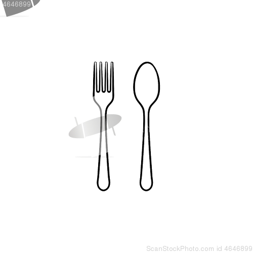 Image of Fork and spoon hand drawn sketch icon.