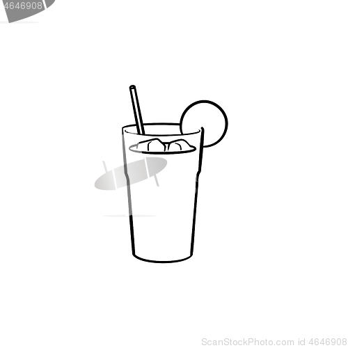 Image of Orange juice with straw hand drawn sketch icon.