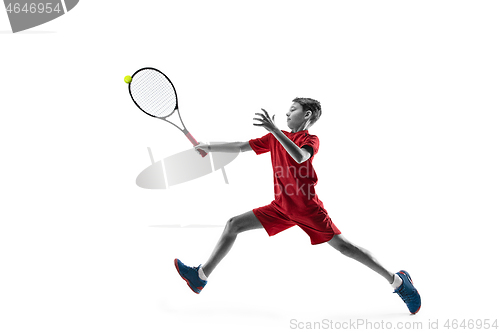 Image of Young tennis player isolated on white