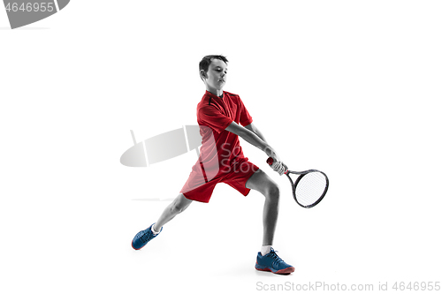 Image of Young tennis player isolated on white