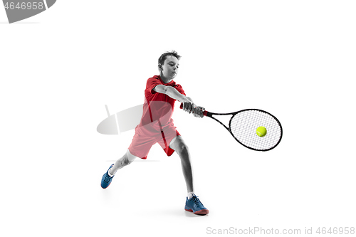 Image of Young tennis player isolated on white