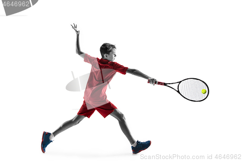 Image of Young tennis player isolated on white