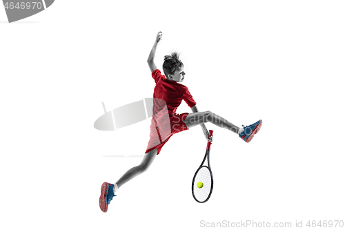 Image of Young tennis player isolated on white