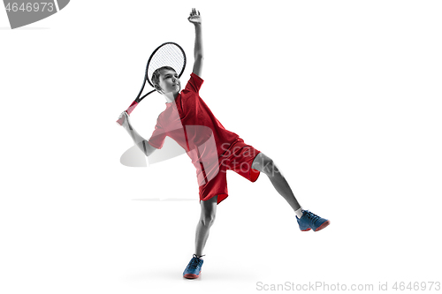 Image of Young tennis player isolated on white