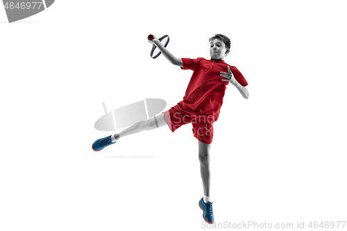 Image of Young tennis player isolated on white