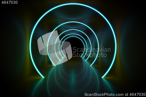 Image of neon light circles tunnel background