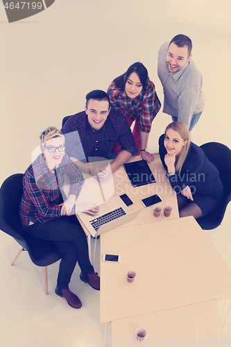 Image of aerial view of business people group on meeting