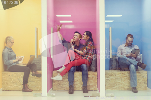 Image of group of business people in creative working  space