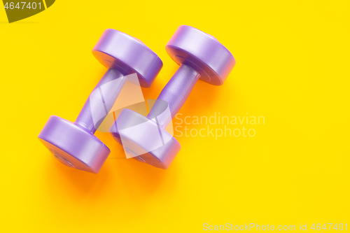 Image of Two purple dumbbells on a yellow background