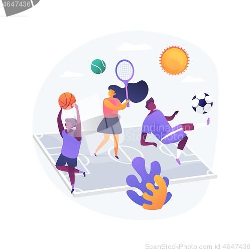 Image of Sport summer camp abstract concept vector illustration.