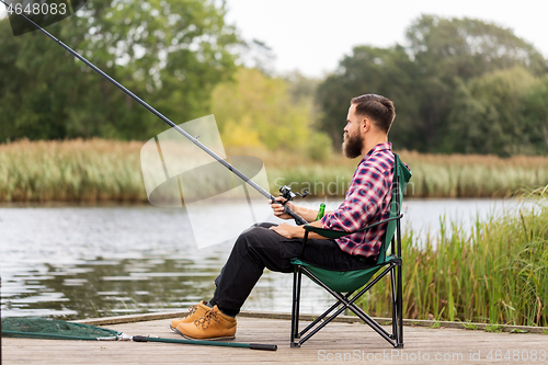 Image of bearded fisherman with fishing rod