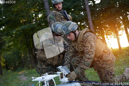 Image of Soldiers Squad are Using Drone for Scouting