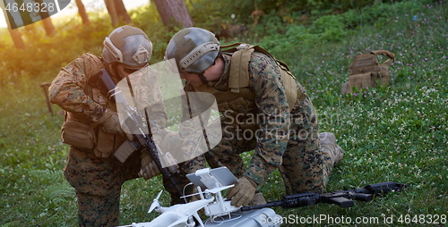 Image of Soldiers Squad are Using Drone for Scouting