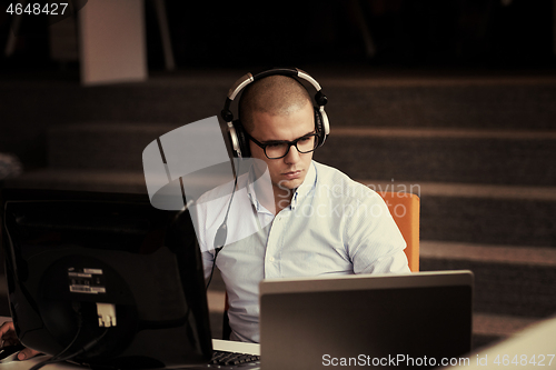 Image of startup business, software developer working on computer