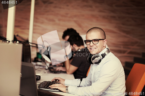 Image of startup business, software developer working on computer