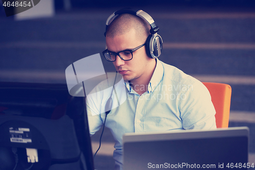 Image of startup business, software developer working on computer