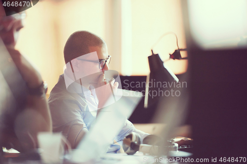 Image of startup business, software developer working on computer