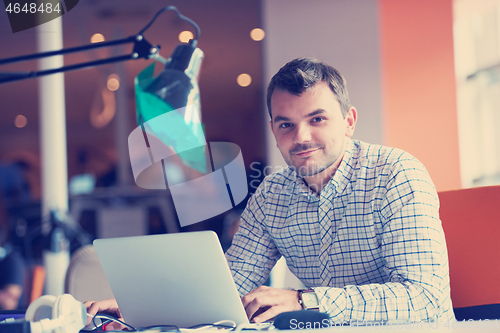 Image of startup business, software developer working on computer