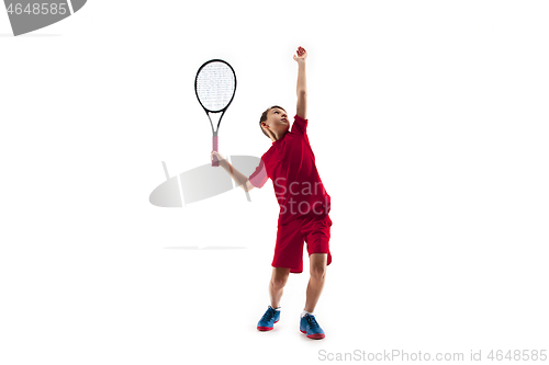 Image of Young tennis player isolated on white