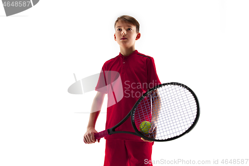 Image of Young tennis player isolated on white