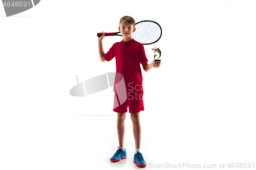 Image of Young tennis player isolated on white