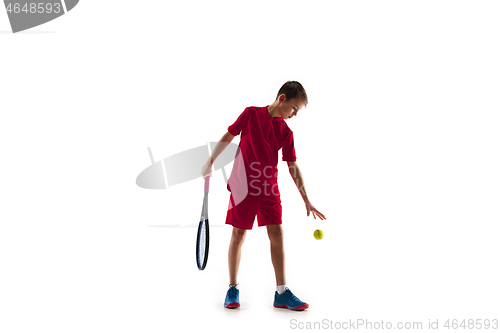 Image of Young tennis player isolated on white