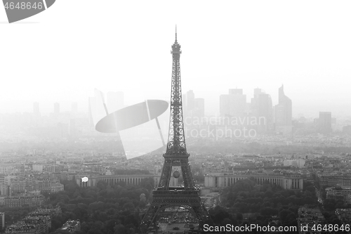 Image of Aerial view of Paris city at sunset.