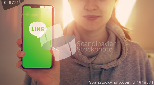 Image of KYIV, UKRAINE-JANUARY, 2020: Line on Cellphone Screen. Social Network Concept