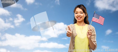 Image of happy asian woman with american flag