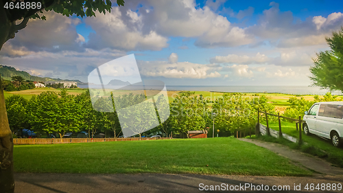 Image of View to the ocean in camping in summer day