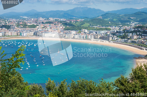 Image of Aerial view of San Sebastian, Donostia, Spain on a beautiful summer day