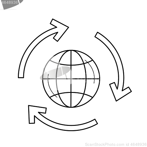Image of Globe in circular arrows vector line icon.