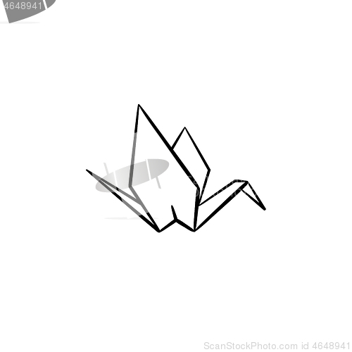 Image of Origami crane hand drawn sketch icon.