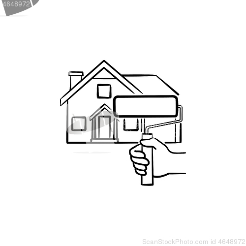 Image of House painting hand drawn sketch icon.