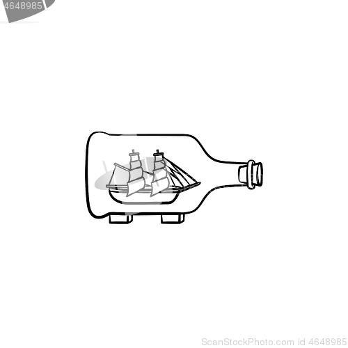 Image of Ship inside the bottle hand drawn sketch icon.