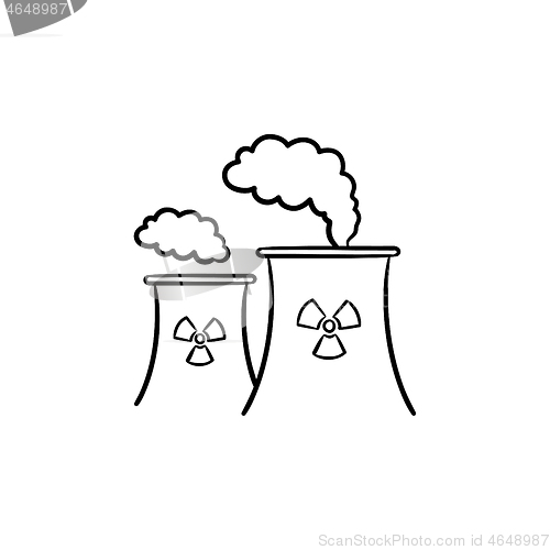 Image of Nuclear power plant hand drawn sketch icon.