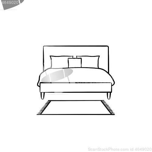 Image of Bed with pillows hand drawn sketch icon.