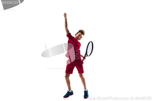 Image of Young tennis player isolated on white