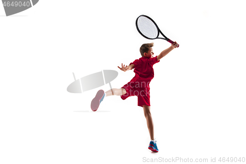 Image of Young tennis player isolated on white