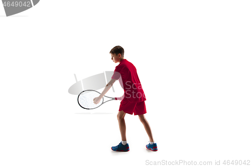 Image of Young tennis player isolated on white